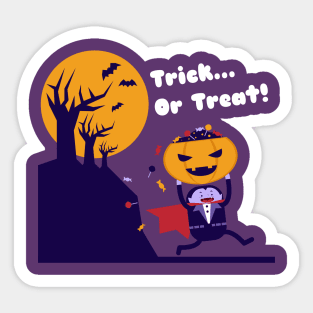 Cute Dracula running bring a lot of candy on Halloween Jack O Lantern. Sticker